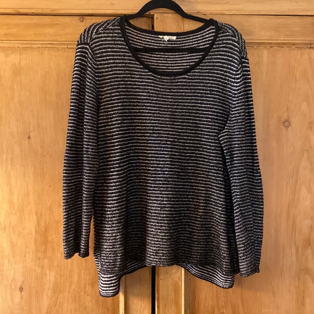 Eileen Fisher 100% Cotton Boucle Stripe Black and White Light Sweater